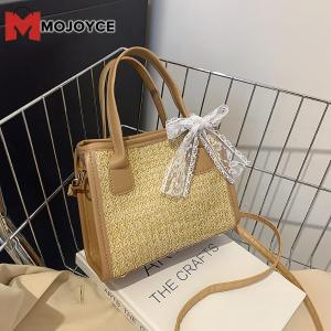 MOJOYCE Woman Zipper Straw Shoulder Bags Beach Straw Weaving Shoulder Bag Woven Traveling Handbags