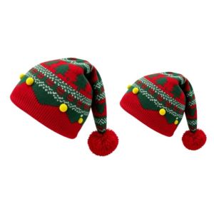 LUCKFRE Warm Christmas Hat Jacquard Red Green Patchwork Color Knitted Wool Cap Vintage Parent Child Hat Christmas Knitting Hat Women