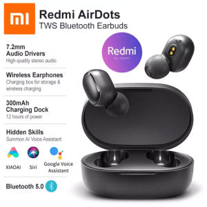 100% Original Xiaomi Bluetooth Earphones Redmi Airdots Earbuds DSP Noise Reduction Bluetooth V5.0 Mijia Headset Air Dots Headphone Mi True Wireless Earbuds Basic 2 Global Version - Black Redmi Airdots
