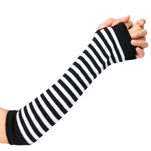 【♡Lovely girls house♡】Punk Gothic Striped Long Arm Fingerless Gloves Outdoor Arm Warmer Half Finger Sleeves Sun Protection Sleeve