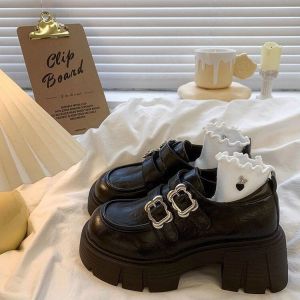 IELGY French metal buckle round toe platform sole suede shoes womens 2024 winter retro British style warm