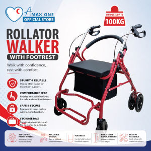 Rollator Walker with Footrest Adult Lightweight Tongkat Roda Kaki Empat Wheelchair