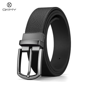 OKIMY เข็มขัดผู้ชายเข็มขัดทรงธรรมดากลางแจ้ง120ซม. หัวเข็มขัดห่วงรัดหมุนได้ชั้นสองสายคาดเอวหนังวัวสองด้านเข็มขัดกีฬาเยาวชนเข็มขัดกางเกงเรียบง่ายเข็มขัดดี