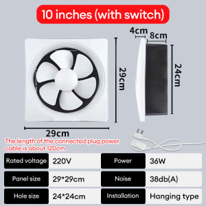 HOL Exhaust Fan 8/10/12 Inch Wall Mounted Exhaust Fan for Kitchen/Room/Bathroom Strong Wind Low Noise Exhaust Fans