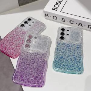 Wave Diamond Frame Gradient Glitter Paper Phone Case for Samsung S26 S25 S24 Ultra Plus Sequin Shockproof Protection Cover