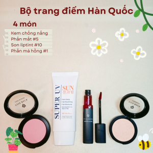 [RẺ VÔ ĐỐI] Bộ trang điểm cho mặt 5 món Hàn Quốc chính hãng Phấn mắt #5+ son liptint #10+ phấn má hồng #1 + Suncream