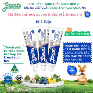 Kem đánh răng trẻ em thảo dược hữu cơ việt quất Grants 75g - 3 hộp Ngừa sâu sún Đánh bật mảnh bám Bảo vệ răng sữa cho bé