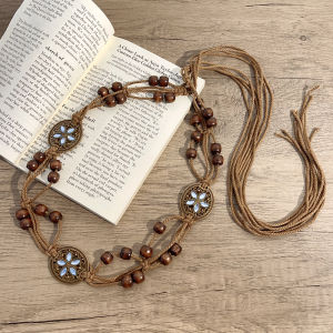 Y2K Bohemian Ethnic Style Butterfly Zircon Wooden Beads Braided Waist Rope Belt Retro Vacation Style Woven Tassel Belts Jeans Dress Waistband