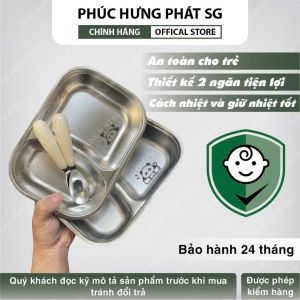 Khay Cơm Inox 2 Ngăn Kèm Thìa Inox An Toàn Dễ Vệ Sinh Chống Rơi Vỡ Hình Thú Dễ Thương