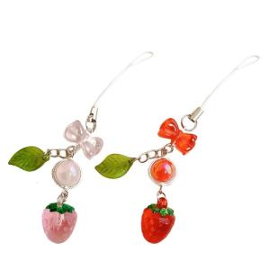 Elegant Phone Lanyard Strap Elegant Strawberry and Leaf Pattern Phone Strap Accessory Stylish Phone Lanyard