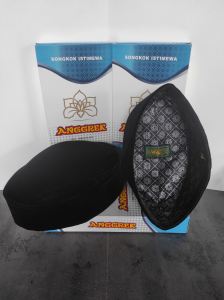 Songkok Peci Kopiah ANGGREK Susun Non AC Bludru Hitam Premium