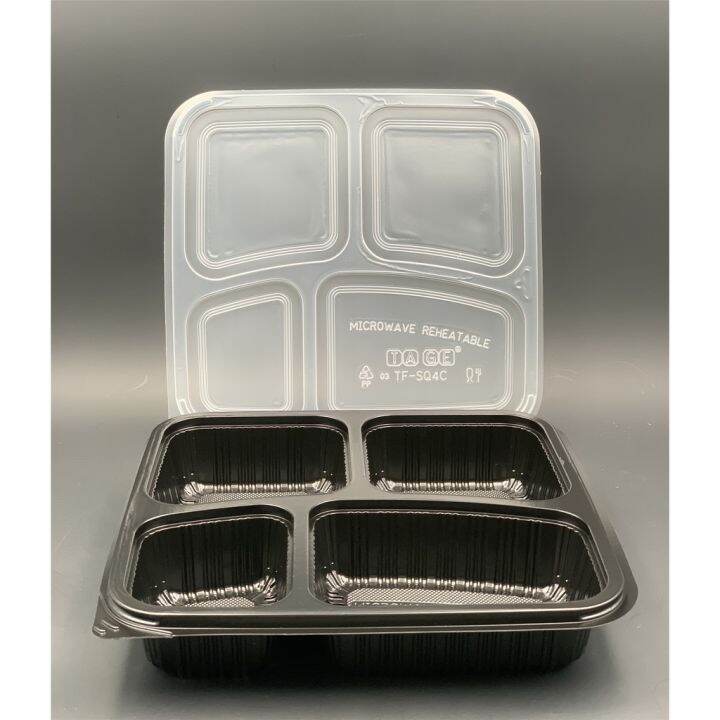 TAGE TFSQ4C 4 Compartment PP Lunch Box with Lid [ 50sets± ] Disposable ...