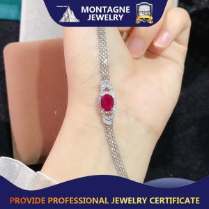 Montagne Jewelry 925 Silver Bracelet For Women Elegant Design 6 Fine Jewellery Natural 6x8mm Ruby Bracelet Adjustable Size Cuff