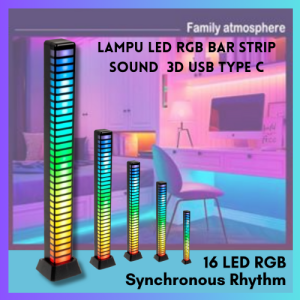 PENGIRIMAN CEPAT COD Lampu LED RGB Bar Strip Sound Rhythm 3D USB Type C / LAMPU led rgb running berjalan remote sound control audio dekat tv meja belajar warna warni tercanggih murah