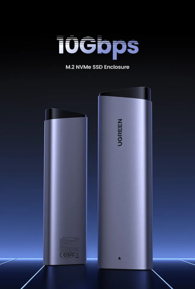 UGREEN 10Gbps Dual Protocol M.2 NVME and SATA SSD Case USB3.2 Gen2 Compatible with M.2 M-Key(NVME)/M&B-Key(SATA) Model: 15813