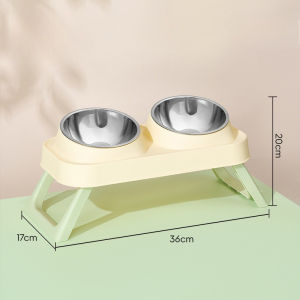 AP AIMAYAPET Stainless Steel Double Bowl Pets Foldable Cat Dog Bowl Elevated Neck Protection Non Slip Food Water Dish