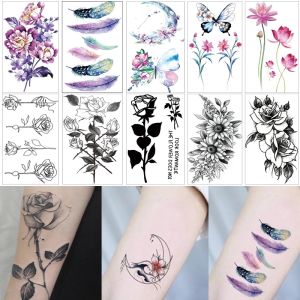 Waterproof Flower Temporary Tattoo Sticker Butterfly Rose Pattern Water Transfer Under Breast Shoulder Flower Body Fake Tattoo