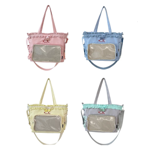 กระเป๋าสะพายข้างลูกไม้ Ruched กระเป๋าสะพายไหล่มีสไตล์น่ารักถุง Ita กระเป๋านักเรียนความจุมากกระเป๋าใส่เอกสารสำหรับ Pin Display