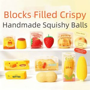 SOTOP Shapable Crispy Pudding Hand Relax Handmade Blocks Filled Squishy Boys Girls Pinch Crunchy Peanut Kids Adults