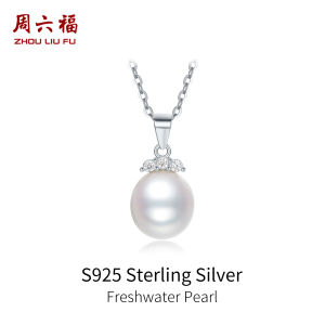 ZHOU LIU FU 周六福 S925 Sterling bạc ngọc trai nước ngọt Vòng cổ thiết kế cổ điển tối giản đồ trang sức thanh lịch cho phụ nữ x0614484 x 0614485
