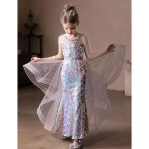 Girl Sequin Princess Dress Formal Ball Gown Party Wedding Birthday Performance Mash Dresses Teenager Girls Clothes Mermaid Tail