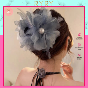 Kẹp Tóc(Kẹp Gấp) Hoa Voan Lông Vũ Cao Cấp Size 12cm Thanh Lịch Dịu Dàng Cho Nữ
