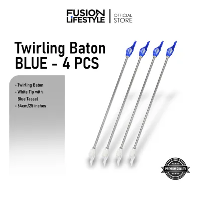 Blue Twirling Baton for Majorette Aluminum Handle Length White Tip with Colored Tassel 25 inches/63.5cm