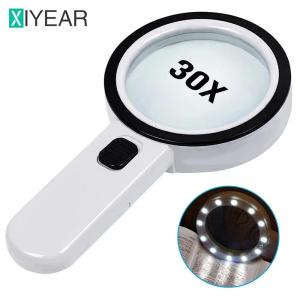 Handheld 30X Illuminated Magnifier Loupe Jewelry Magnifying Glass With 12 LED Magnifiers For Seniors Reading Watch Repair2026