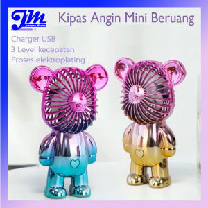 Kipas Angin Bear Mini Genggam Tangan Beruang Lucu Kipas Pendingin Anti Slip Portable USB Charge Kipas Angin Genggam