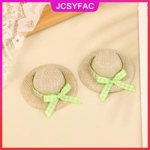 JCSYFAC 2pcs thu nhỏ mũ rơm Mini búp bê mũ rơm với Bow hat Nhà búp bê trang trí tay dệt Dollhouse phụ kiện