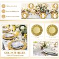 Gold Charger Plates Set 13 Inch Round Charger Plate Bulk Plastic Charger for Dinner Wedding Party Event Table Setting Decoration Plates With Engraved Baroque Design Rim Antique Plate Chargers for Dinner Plates Dinner Chargers. 