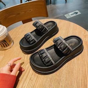 Thick soled height increasing sandals for women new summer crystal diamonds fashionable beach sandals