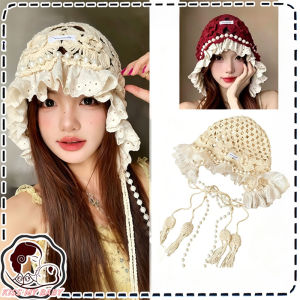 Bohemian Pearl Crochet Hollow Knitted Hat Women Summer Fashion Hat Lace Flower Hat Pastoral Style