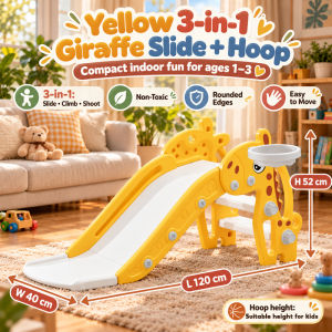 VOGO Baby Slide Pink Giraffe with Basketball Hoop Toddler Indoor Playground Toy Ages 1-3