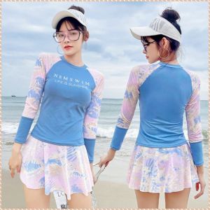 Long Sleeve Vacation Swimsuit Trimming the Body Flat Skirt Swimsuit Elasticity Breathable Fabric