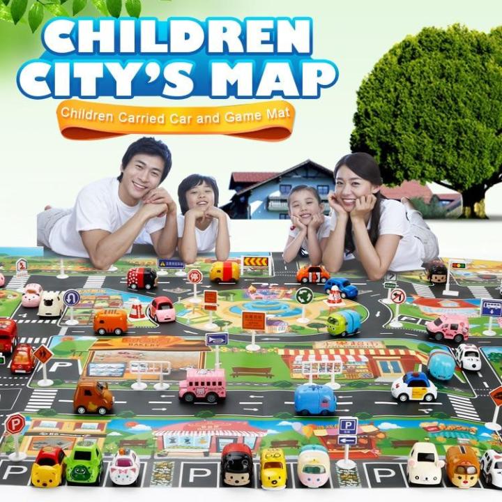 77Pcs City Map Car Toys Model Crawling Mat Game Pad for Children