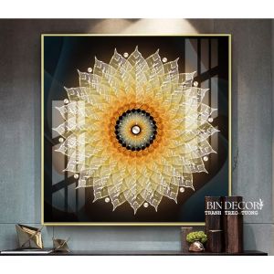 (HÌNH THẬT) Tranh treo tường lá bồ đề vàng trang trí decor phòng khách phòng thờ