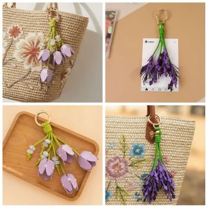 DRESSPLUS Hanger Flower Pu Leather Pendant Car Keyring Handmade Leather Keychain Multi-color Creative Bag Pendant Bag Ornament