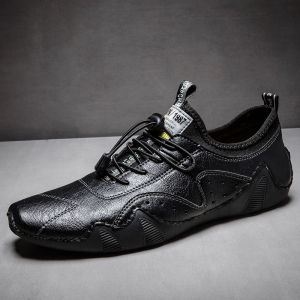 Prikol British Klasik Kulit Sepatu Pantofel Pria Formal Tali Handmade Sepatu Loafer Olahraga Kantor Lentur Karet Cowok 087