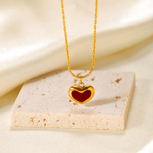 Ladamas Kalung Titanium Liontin Hati Love Merah Elegan Fashion Harian KT161