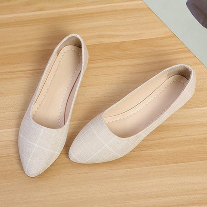 SHOEBERRY Flat Doll Shoes for Women Formal Pointed Toe Cream Gray