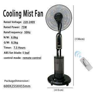16inch Mist Fan with Remote Control Slient Spray Water Fan Air Humidifier Misting Fan Industrial Stand Fan Mist with Wheels and Water Tank Large Wind Mute Humidification for Household Hotel
