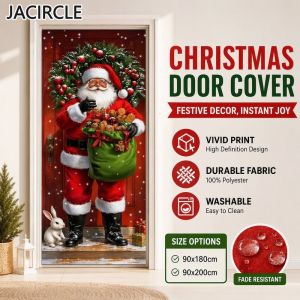Lightweight Soft Durable Polyester Christmas Door Cover Santa Claus Backdrop Banner Home Decor