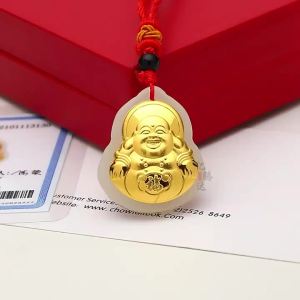 New product   Gold-inlaid white jade Laughing Buddha pendant   White Jade Pure Gold Maitreya Buddha Pendant   Wholesale of zodiac year pendants for couples