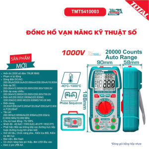 Đồng hồ vạn năng 1000V TOTAL TMT5410003 hiển thị 2000 số đếm TRUR RMS có đèn flash nền bảo hành chính hãng