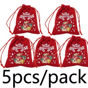 ถุงของขวัญกำมะหยี่เมอร์รี่คริสต์มาส10*12ซม. (5ชิ้น/ถุง) จี้ต้นคริสต์มาสเชือกรูดบรรจุภัณฑ์ถุงบรรจุขนม DIY