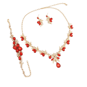 ELFINL Teardrop Crystal Jewelry Set Rhinestone Gold Plated Necklace Bracelet Earrings Luxury Shiny Matching Kit Banquet