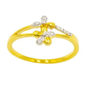 Happy Jewelry แหวนดอกไม้ 2 ดอก ทองแท้ 9k 37.5% เพชรเกสร ME849