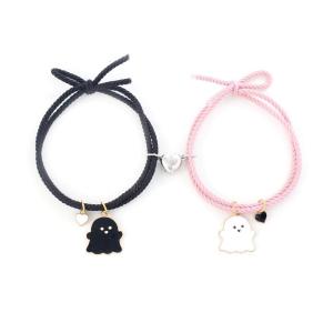 2pcs/Set Ghost Braided Bracelet For Lovers Heart Magnet Couple Bracelets Braided Rope Wrist Chain Friendship Fashion Gift