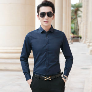 Men Shirt Baju Lelaki Polyester Plus Size Long-sleeved Loose Korean Style Business Professional Formal Casual Top